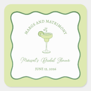 "Margs & Matrimony" Lime Margarita Bruidsfeest Vierkante Sticker