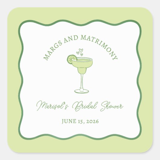 "Margs & Matrimony" Lime Margarita Bruidsfeest Vierkante Sticker (Voorkant)