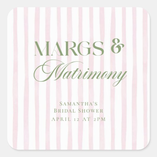 Margs & Matrimony Lime Margarita Bruidsfeest Vierkante Sticker (Voorkant)