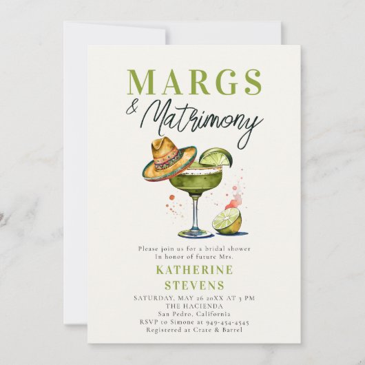 Margs Matrimony Margarita Cocktail Vrijgezellenfee Kaart (Voorkant)