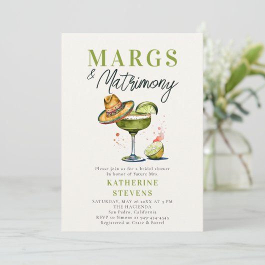 Margs Matrimony Margarita Cocktail Vrijgezellenfee Kaart (Staand voorkant)