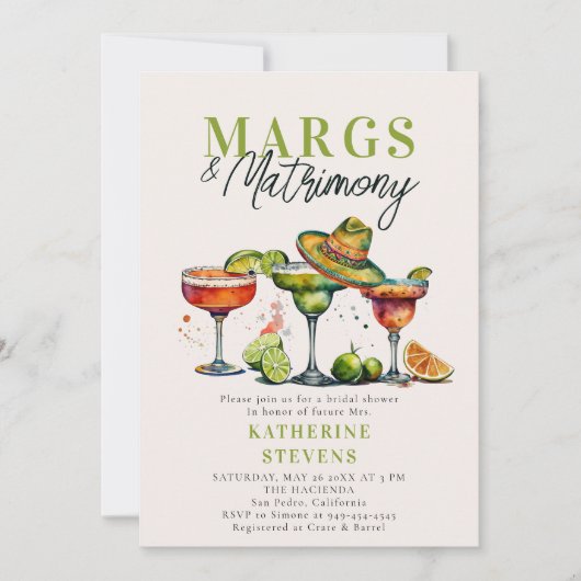 Margs Matrimony Margaritas Kleurrijk Vrijgezellenf Kaart (Voorkant)