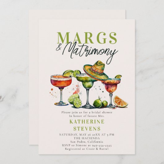Margs Matrimony Margaritas Kleurrijk Vrijgezellenf Kaart (Voorkant / Achterkant)