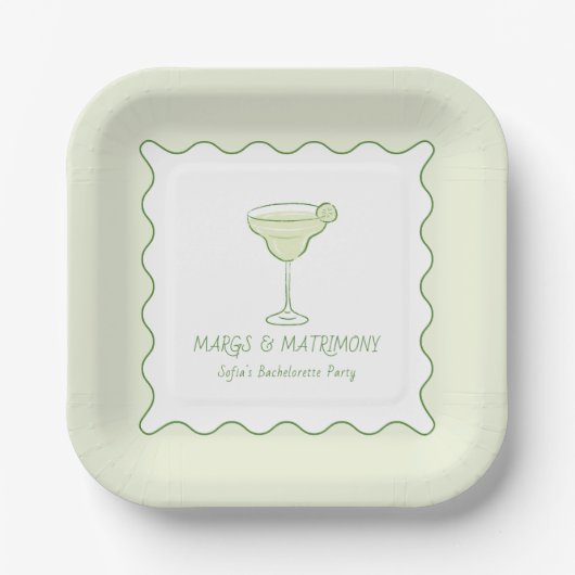 "Margs & Matrimony" Modern Lime Meisjesuitje Party Papieren Bordje (Voorkant)