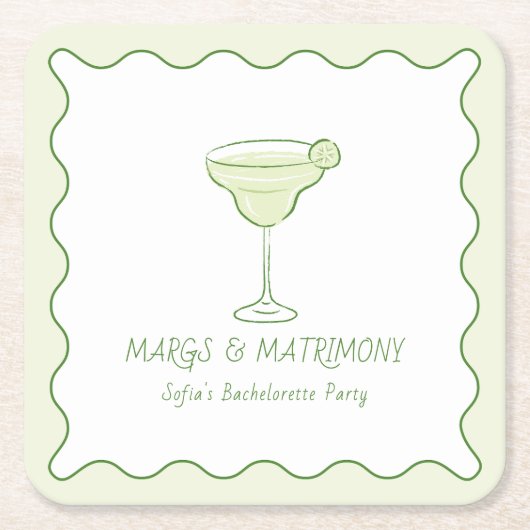 "Margs & Matrimony" Moderne Lime Jonggezellenfeest Kartonnen Onderzetters (Voorkant)