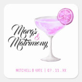 Margs & Matrimony Roze Margarita Bruidsfeest Vierkante Sticker (Voorkant)
