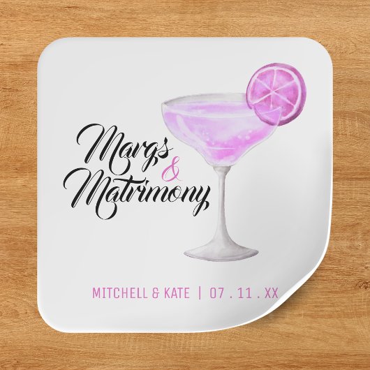 Margs & Matrimony Roze Margarita Bruiloftsfeest Vierkante Sticker