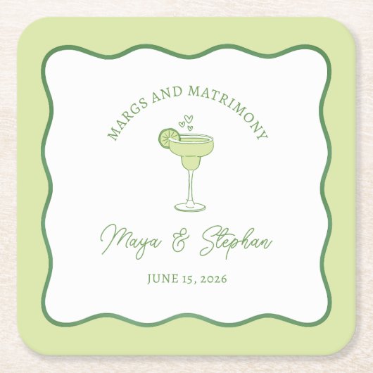 "Margs & Matrimony" Simple Lime Margarita Wedding Kartonnen Onderzetters (Voorkant)