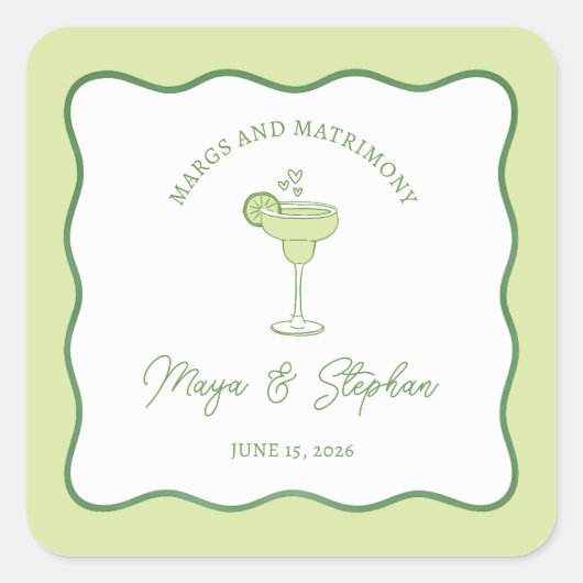 "Margs & Matrimony" Simple Lime Margarita Wedding Vierkante Sticker (Voorkant)