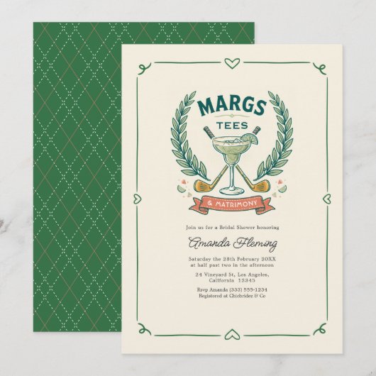 Margs Tees & Matrimony Golf Bruidsfeest Kaart (Voorkant / Achterkant)