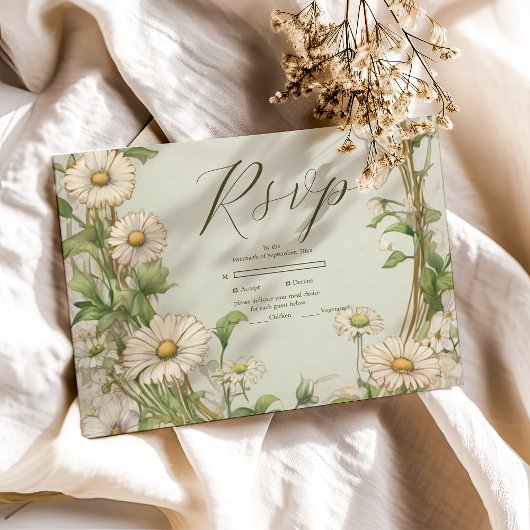 Marguerite Daisy Dusty Bruiloft RSVP Kaartje
