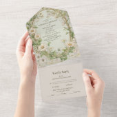 Marguerite Daisy Dusty Wedding All In One Uitnodiging (Afscheurbaar)