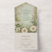Marguerite Daisy Dusty Wedding All In One Uitnodiging (Binnen)