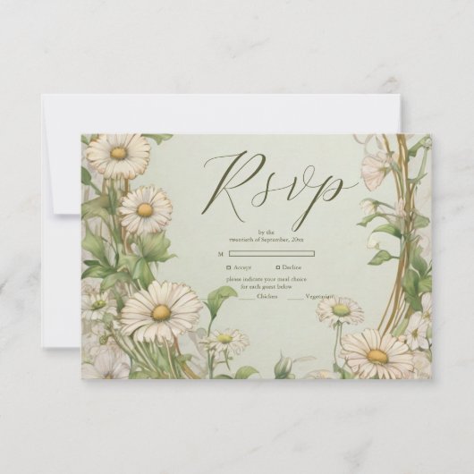 Marguerite Daisy Dusty Wedding RSVP Kaartje (Voorkant)