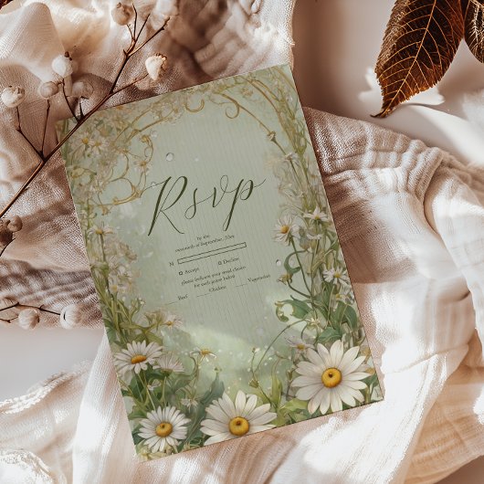 Marguerite Daisy Stof Bruiloft RSVP Kaartje