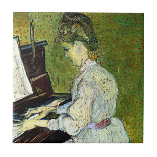 Marguerite Gachet in Piano door Vincent van Gogh Tegeltje (Voorkant)
