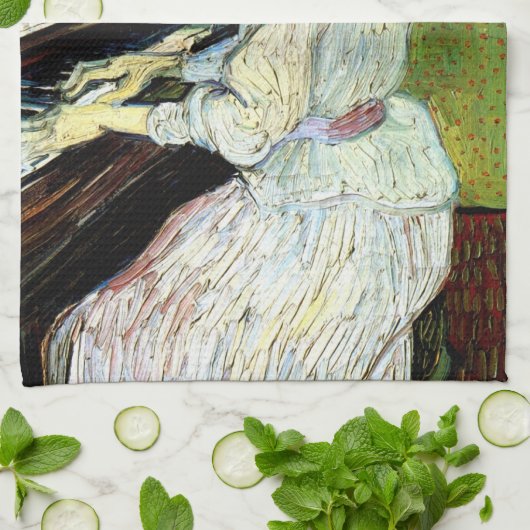 Marguerite Gachet in Piano door Vincent van Gogh Theedoek (Gevouwen)
