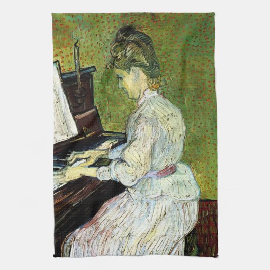 Marguerite Gachet in Piano door Vincent van Gogh Theedoek (Verticaal)