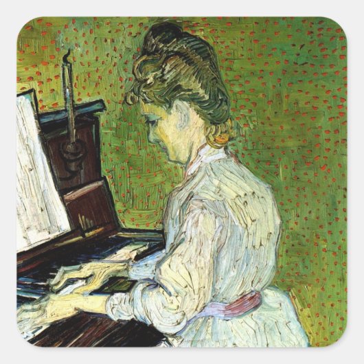 Marguerite Gachet in Piano door Vincent van Gogh Vierkante Sticker (Voorkant)