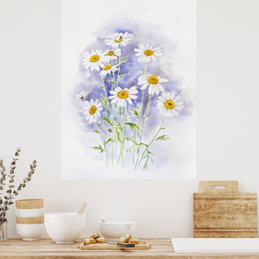Marguerite madeliefje handgeschilderde waterverf poster (Keuken)