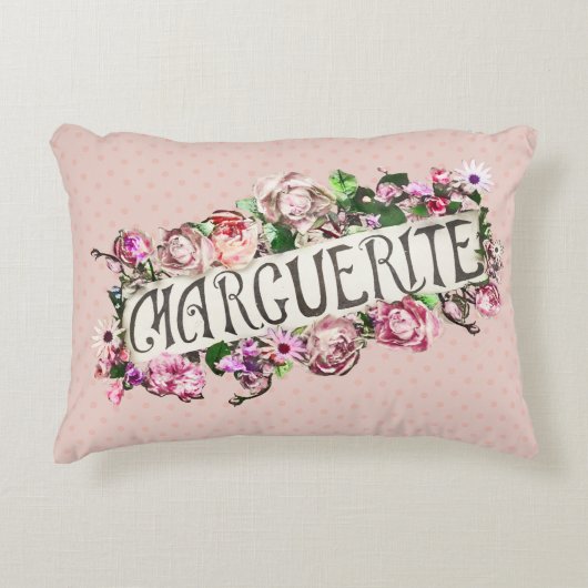 Marguerite Name  Floral Banner Cute & Girly Accent Kussen (Voorkant)