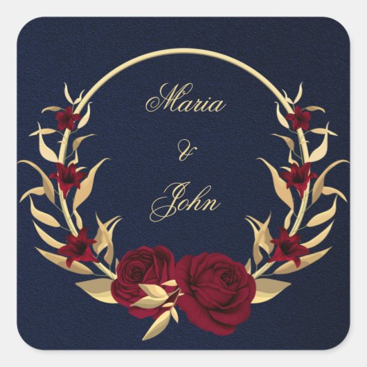 margundy gold floral gold vierkante sticker (Voorkant)