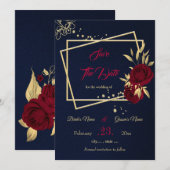 margundy & gouden marineblauw save the date (Voorkant / Achterkant)