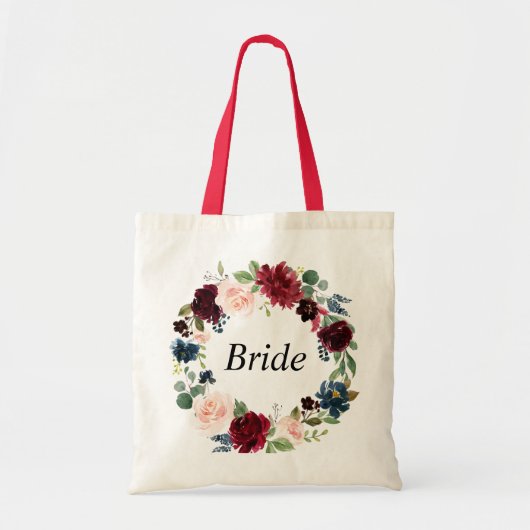 margundy navy floral bride tote bag (Voorkant)