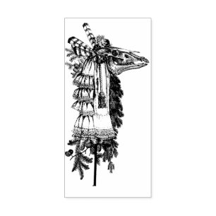 Mari Lwyd Paard Schedel Rubber en Hout Art Stamp Rubberstempel