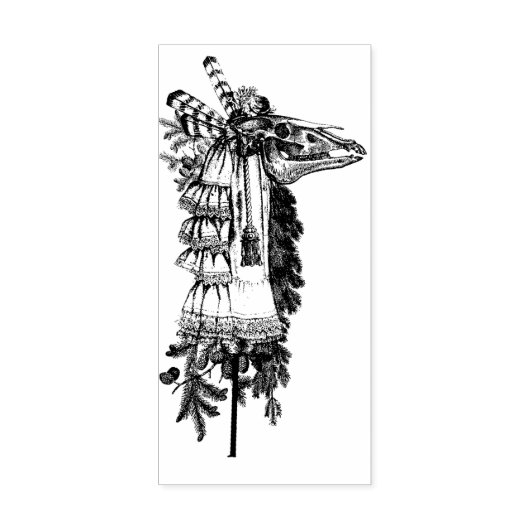 Mari Lwyd Paard Schedel Rubber en Hout Art Stamp Rubberstempel (Afrduk)