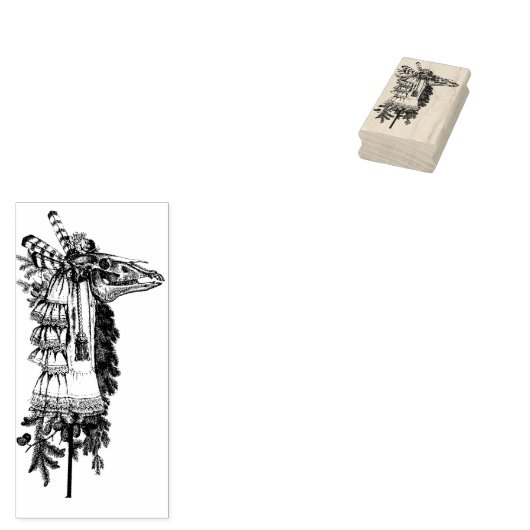 Mari Lwyd Paard Schedel Rubber en Hout Art Stamp Rubberstempel (Gestempeld)