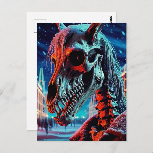Mari Lwyd Skeleton Kerstmis Briefkaart (Voorkant / Achterkant)
