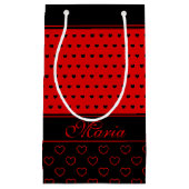 Maria - Aangepaste naam, rood en zwart hart Klein Cadeauzakje (Voorkant)