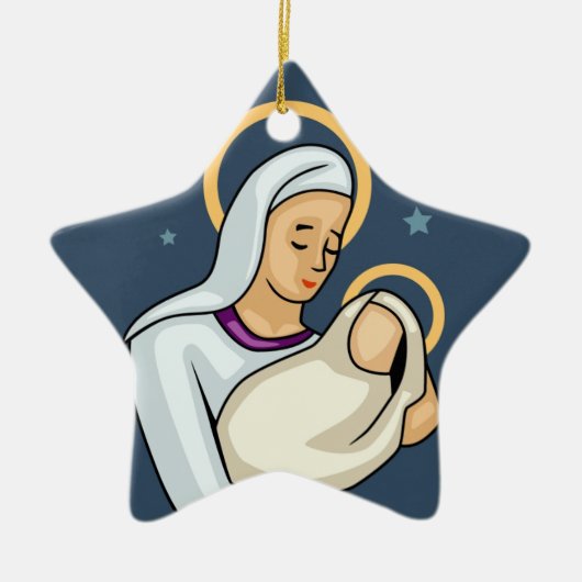 Maria & Baby Jesus Kerstversiering Keramisch Ornament (Voorkant)