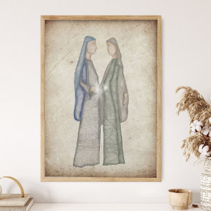 Maria bezoekt Elizabeth - Schriftuurlijke wandkuns Poster