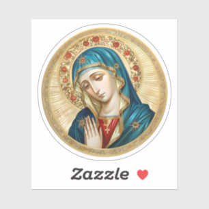 Maria bidt met een cirkel van rode bloemen sticker