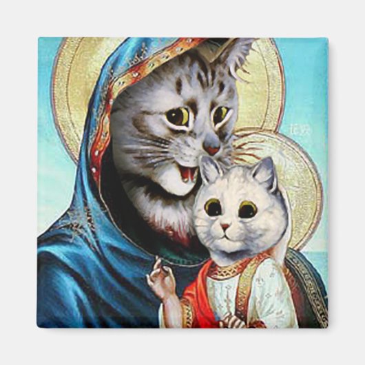 Maria en Baby Jesus Katten Magneet (Voorkant)