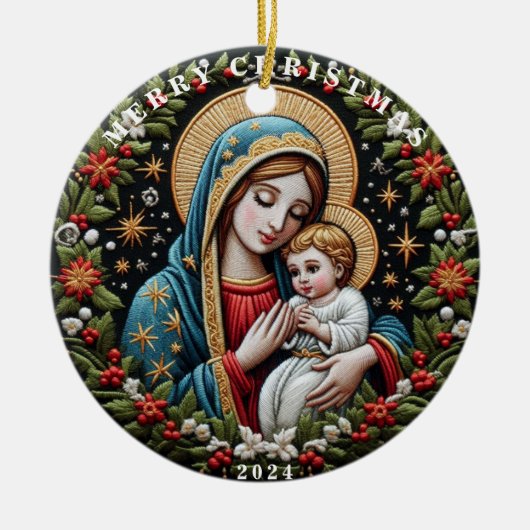 Maria en Baby Jesus Kerstornament Keramisch Ornament (Voorkant)