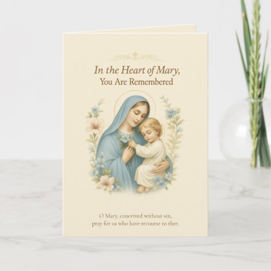 Maria en Baby Jezus Blauw en Bloesem Bedankkaart (Voorkant)