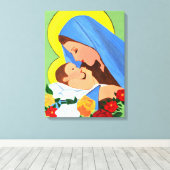 Maria en baby Jezus canvas kunst (Insitu (Houten vloer))