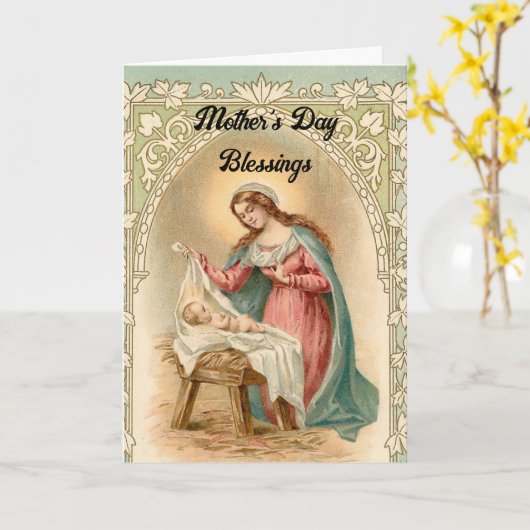  Maria en Baby Jezus Wenskaart Kaart (Gele Bloem)