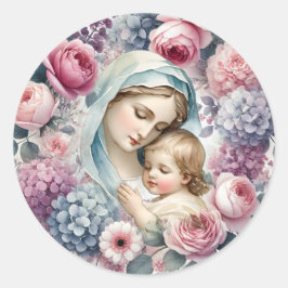 Maria en Jezus Bloemen  Religieuzen Ronde Sticker