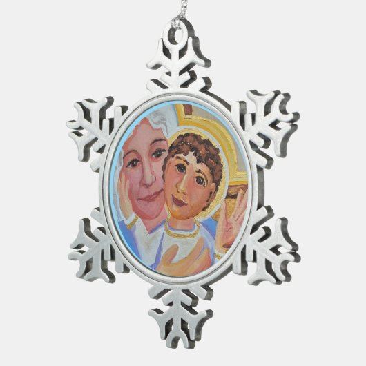 Maria en Jezus Christelijk Tin Sneeuwvlok Ornament (Rechts)
