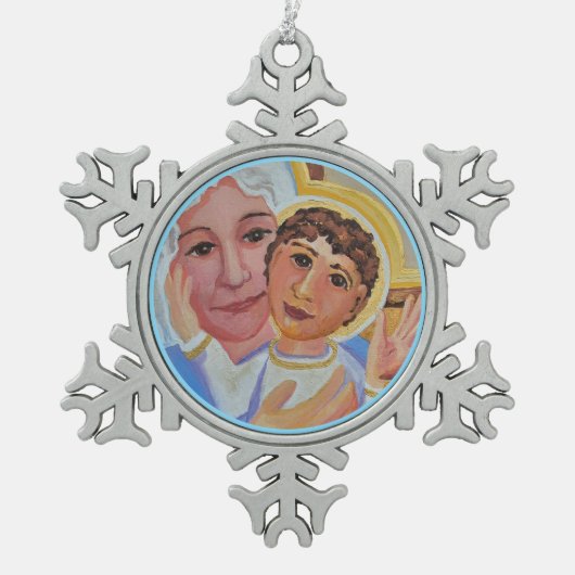 Maria en Jezus Christelijk Tin Sneeuwvlok Ornament (Voorkant)