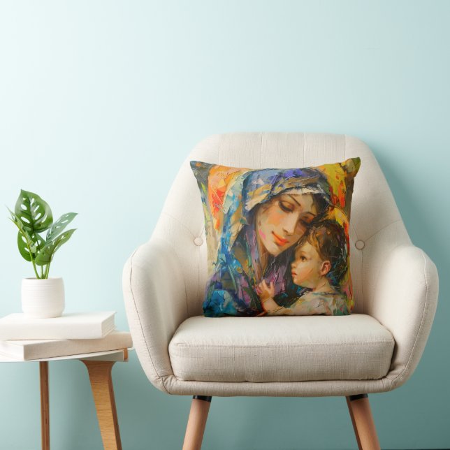 Maria en Jezus Expressionisme Kussen (Stoel)
