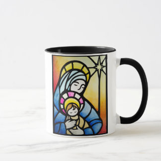Maria en Jezus Glazen in lood Mok