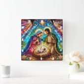 Maria en Jozef aanbidden Baby Vierkante Klok (Huis)