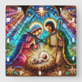 Maria en Jozef aanbidden Baby Vierkante Klok (Voorkant)