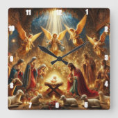 Maria en Jozef houden teder van baby Vierkante Klok (Voorkant)