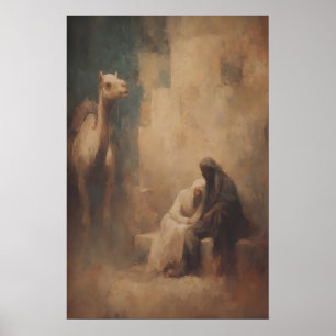 Maria en Jozef rustend met kameel, christelijke mu Poster